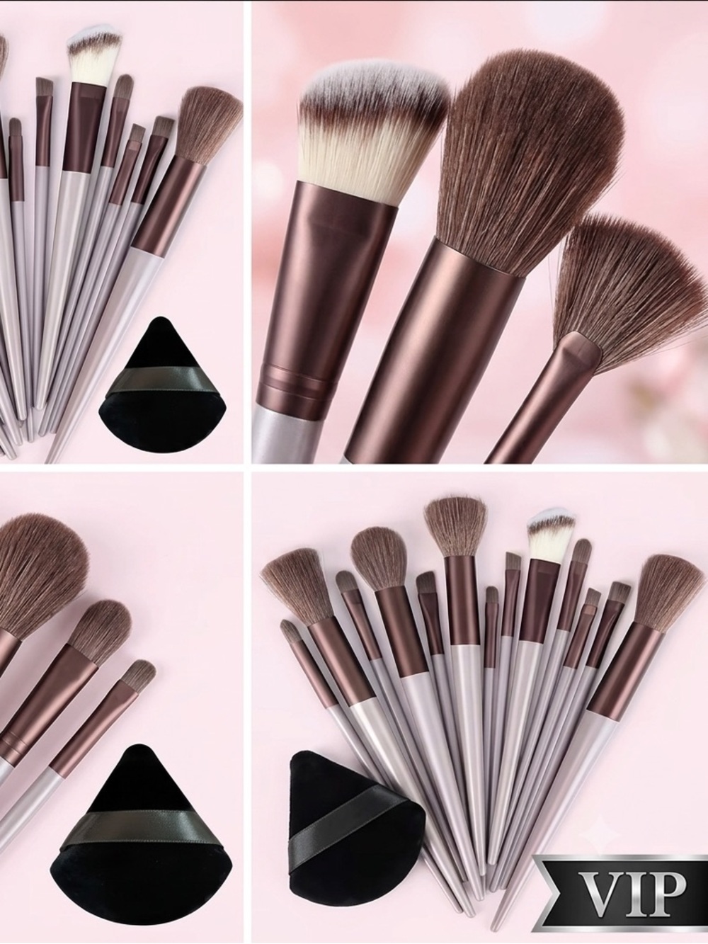 12-Piece Women's Makeup Brush Set in Rose Brown & Silver Handles